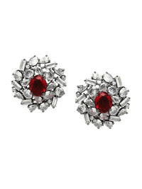 Karatcart perak bersalut zirkonia bersalut floral stud anting-anting