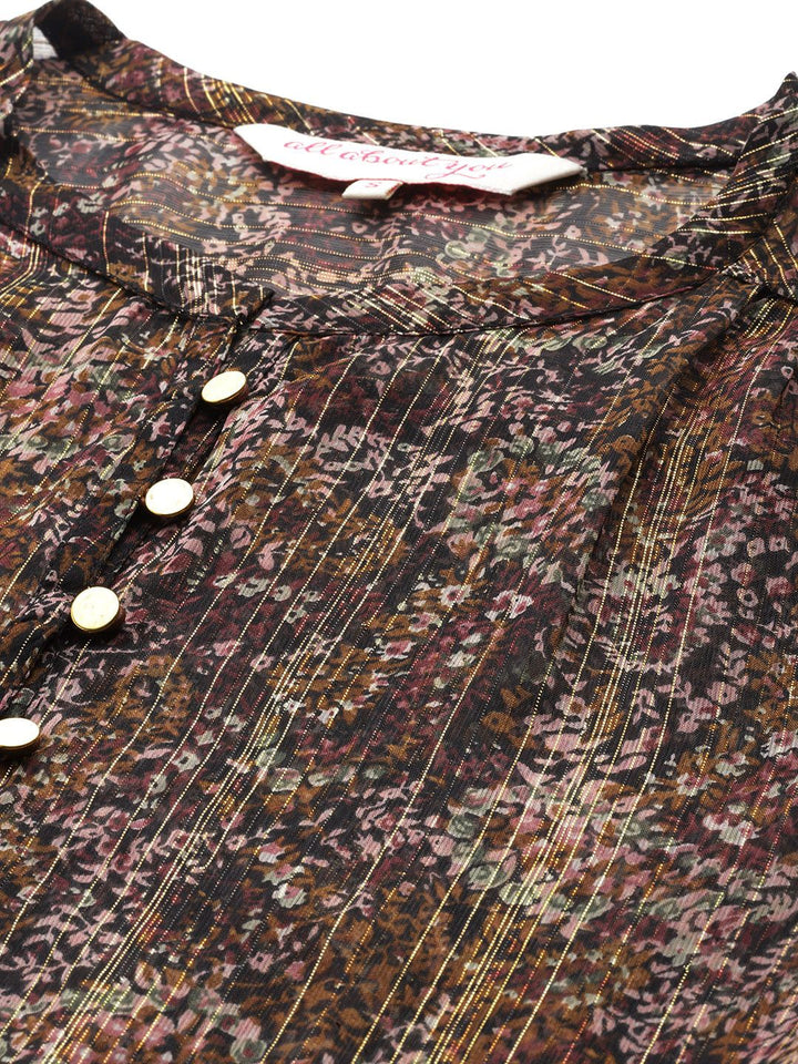 all about you Floral Print Puff Sleeves Sheer Top