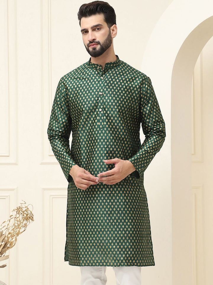SOJANYA Rekaan Tenunan Kolar Mandarin Sutera Kapas Biasa Kurta