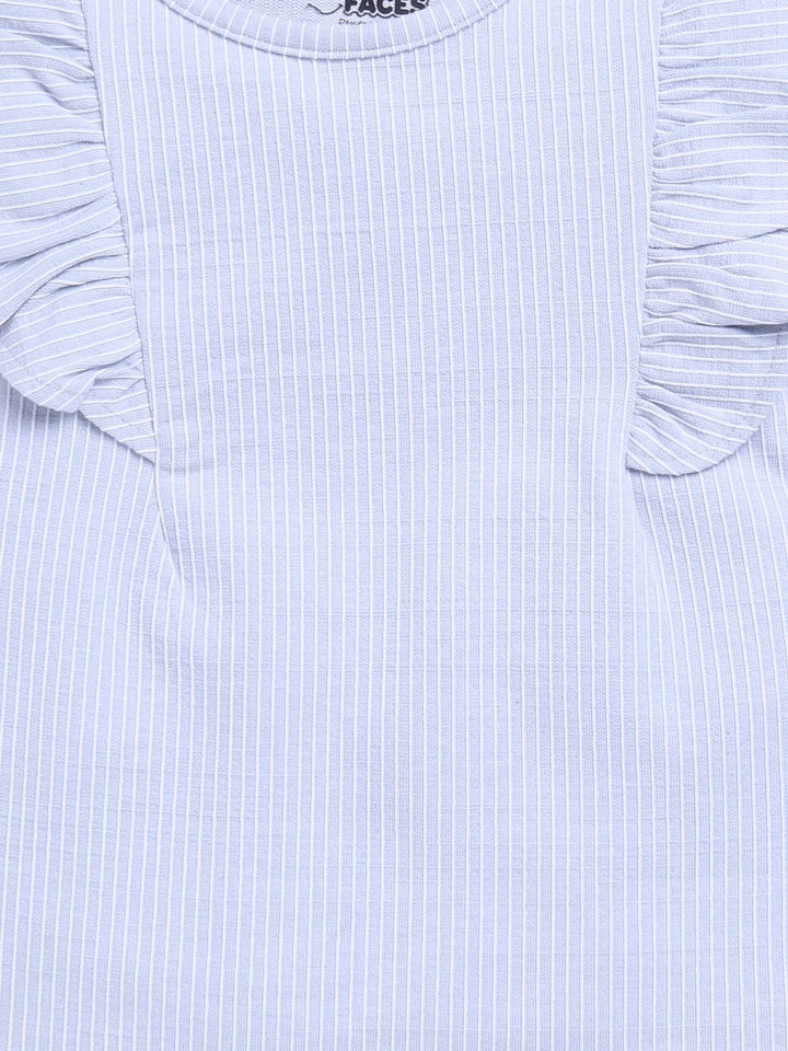 Happy Faces Girls Striped Ruffles Detail Pure Cotton Top