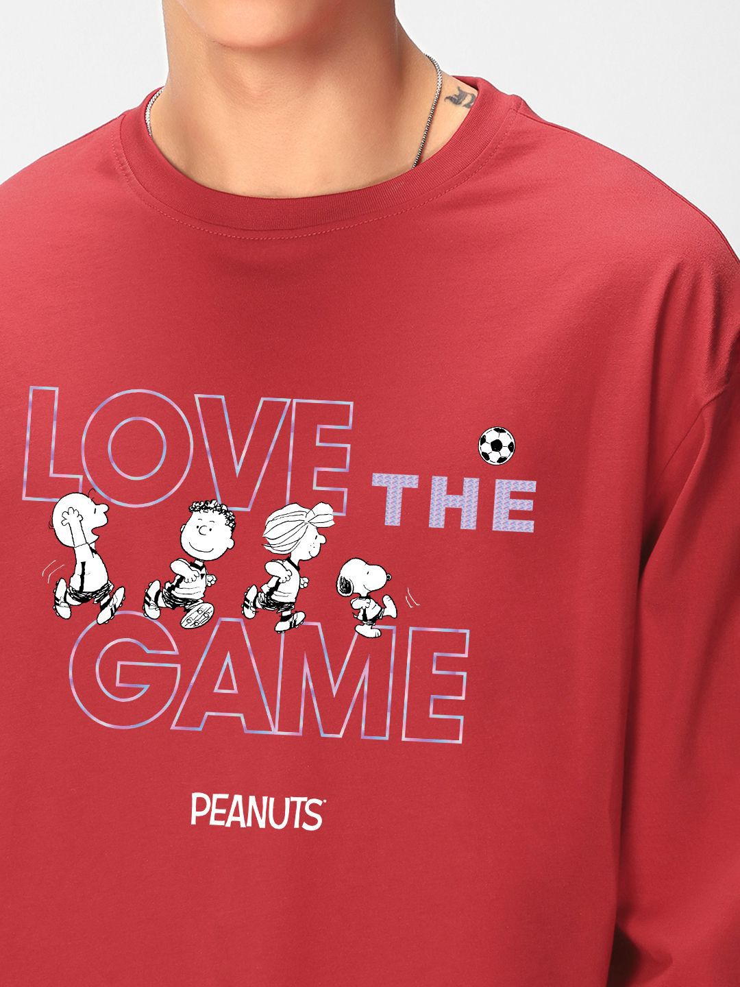 Bewakoof Men Typography Printed Round Neck Pure Cotton Oversized Peanuts T-shirt