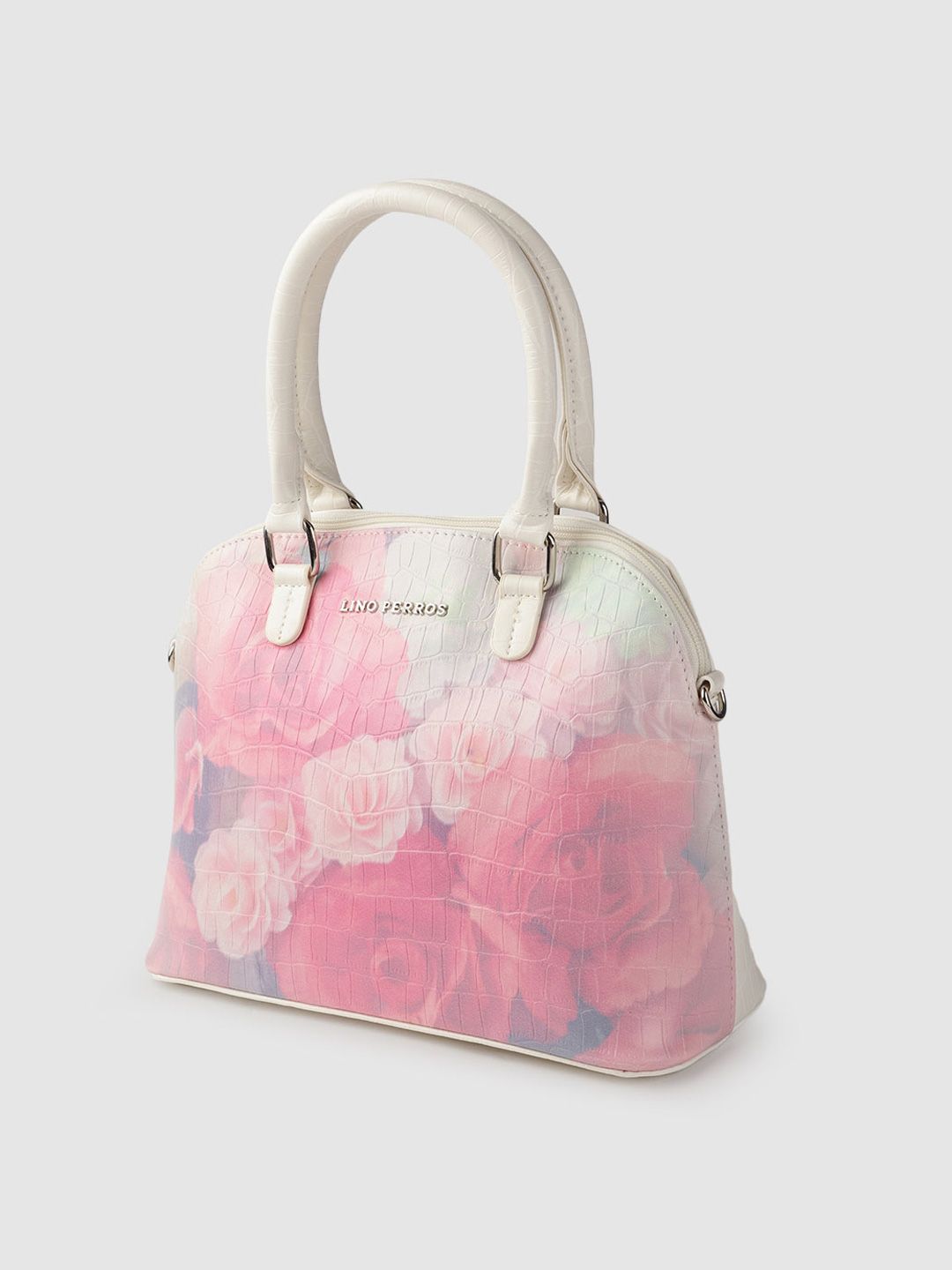 Lino Perros Pink Floral Printed PU Structured Shoulder Bag