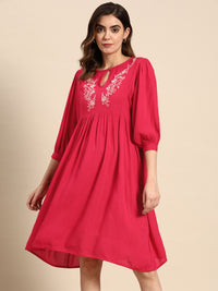 all about you Ethnic Motifs Embroidered Bishop Sleeves A-Line Dress