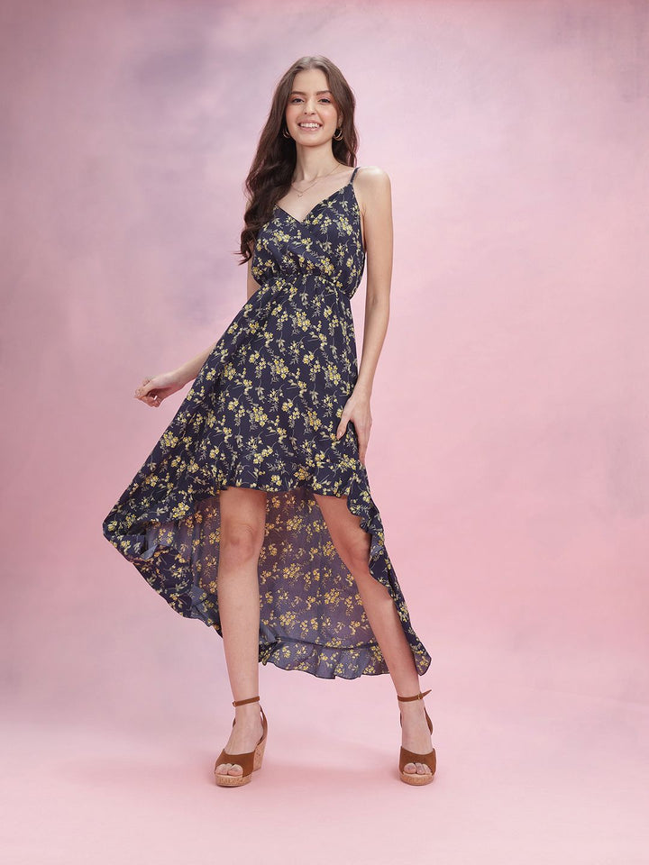 DressBerry Ruffled Floral Print Fit & Flare Midi Dress
