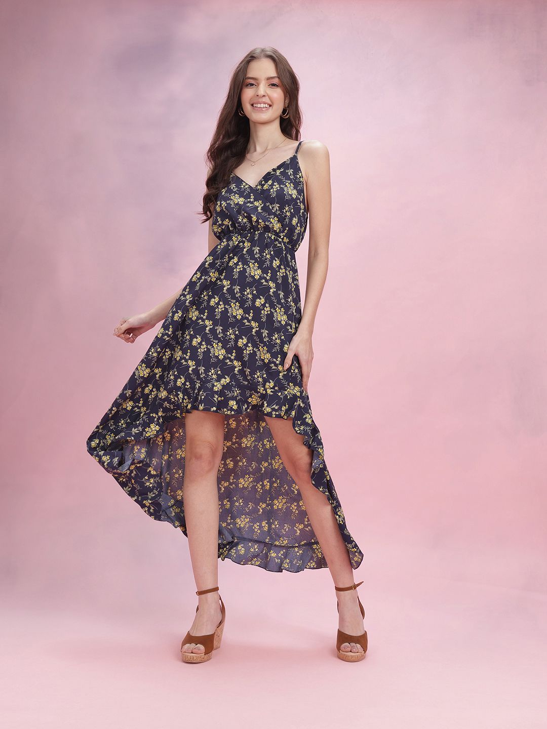 DressBerry Ruffled Floral Print Fit & Flare Midi Dress