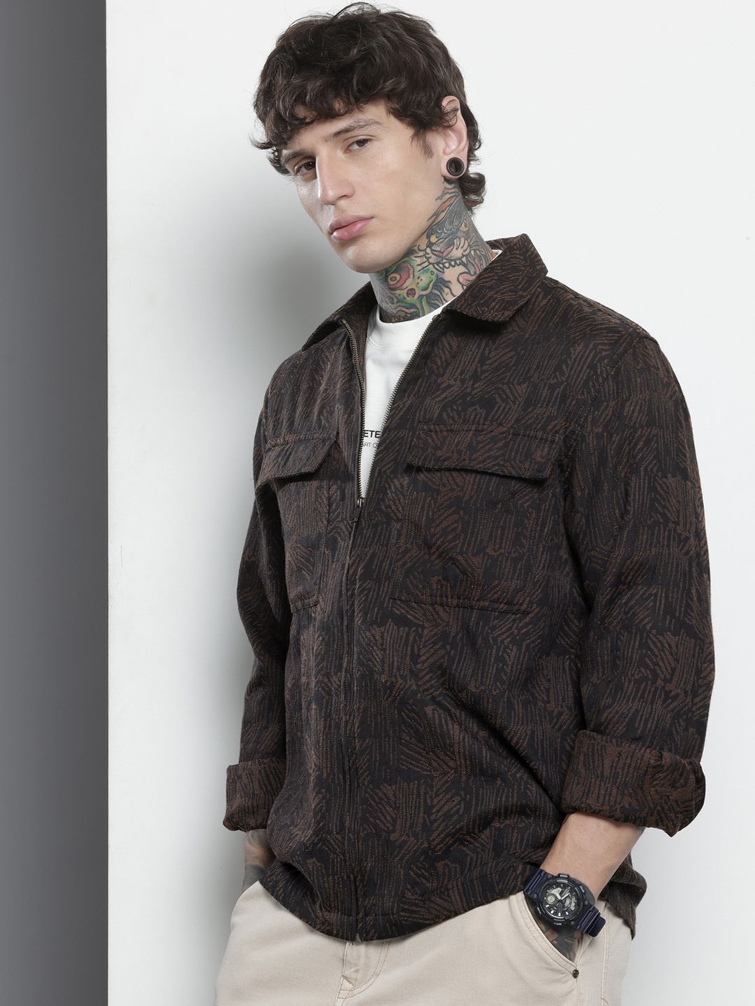 The Indian Garage Co Textured Drop-Shoulder Sleeves Relaxed Fit Casual Shirt