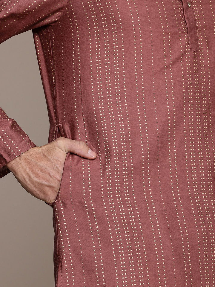 House of Pataudi Band Collar Striped Straight Rozana Kurta