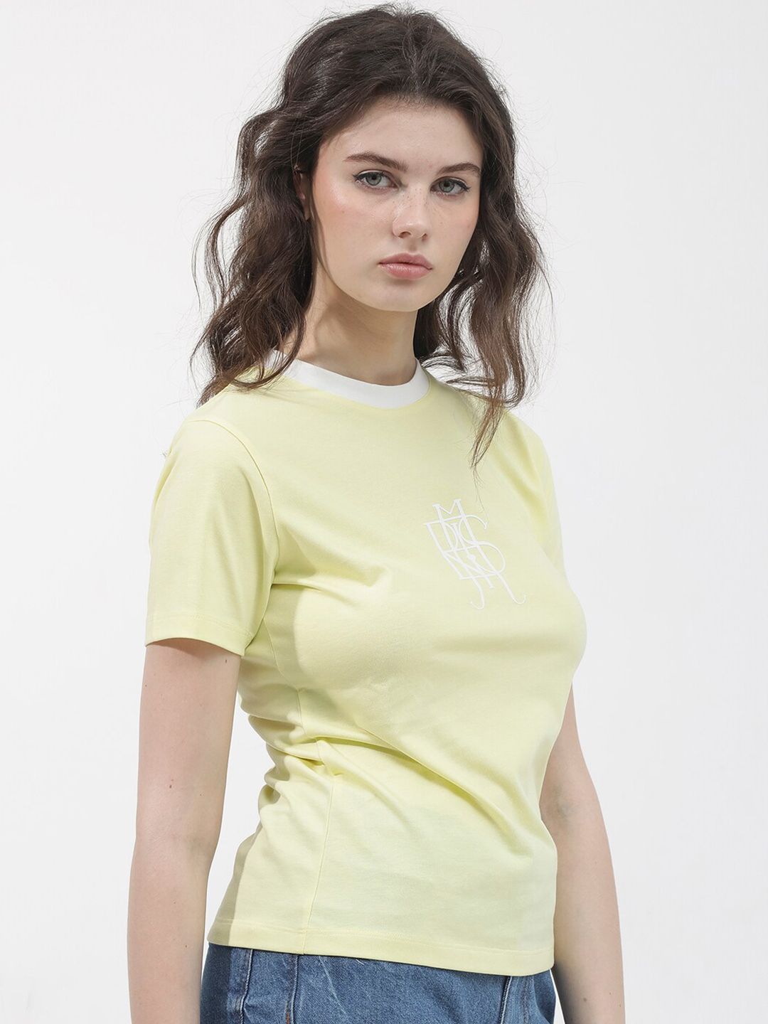 RAREISM Round Neck Short Sleeves Printed Cotton T-shirt