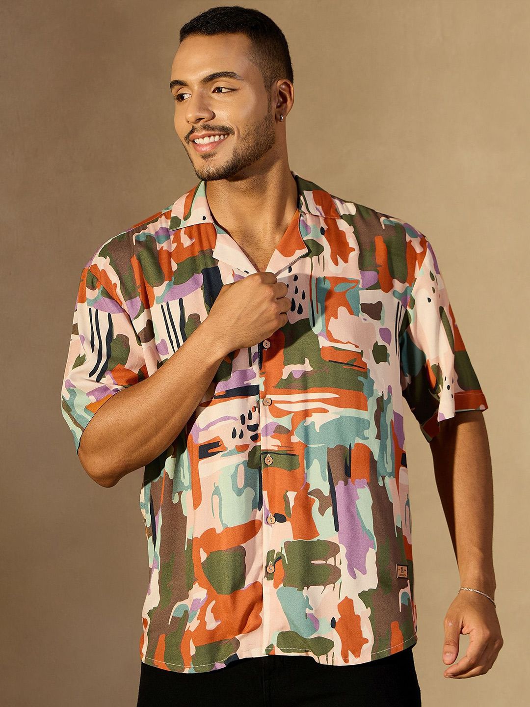DENNISON Men Abstract Printed Oversized Smart Casual Shirt