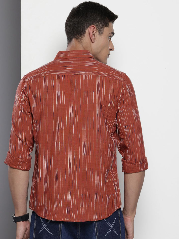The Indian Garage Co Slim Fit Opaque Self Striped Casual Shirt