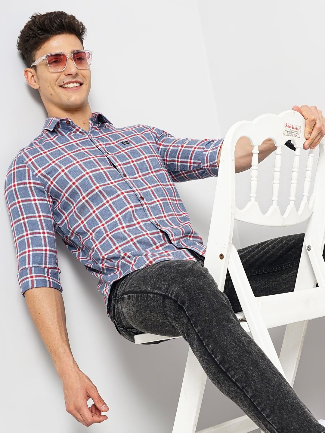 The Indian Garage Co Spread Collar Classic Slim Fit Tartan Checked Casual Cotton Shirt