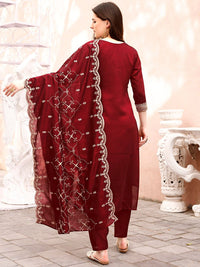 KALINI Floral Embroidered Sequinned Kurta With Trousers & Dupatta