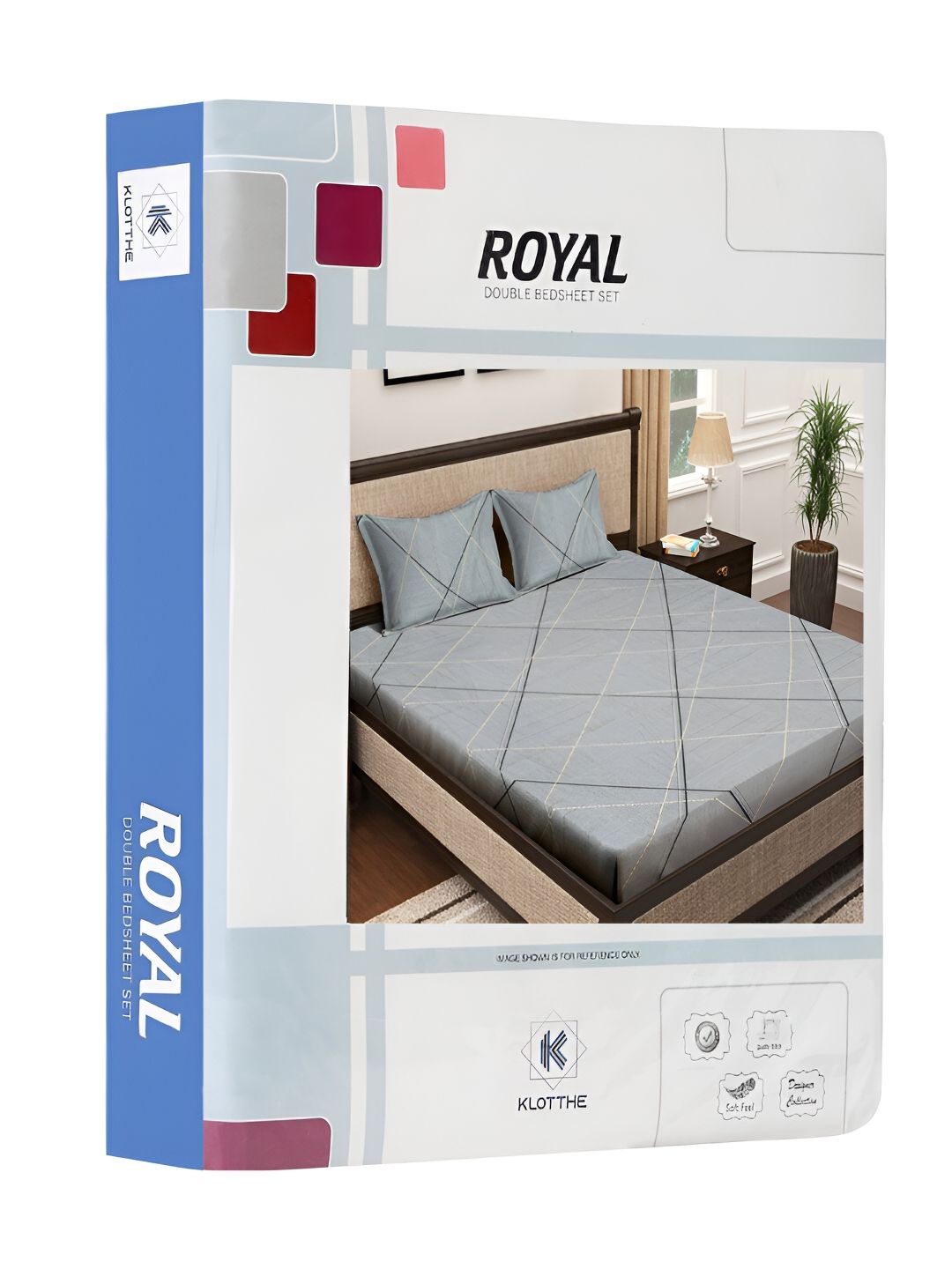 KLOTTHE Grey & Beige Geometric 300 TC Double King Bedsheet With 2 Pillow Covers