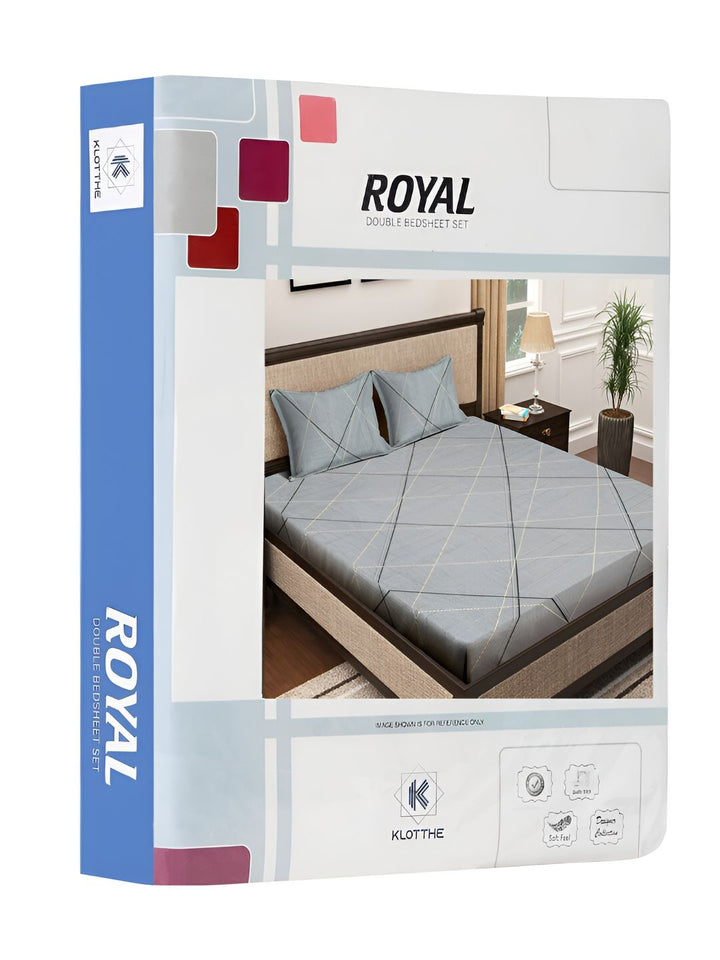 KLOTTHE Grey & Beige Geometric 300 TC Double King Bedsheet With 2 Pillow Covers