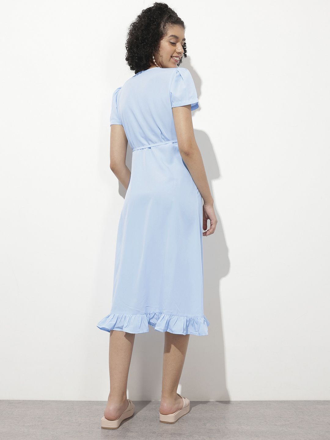 DressBerry Powder Blue Romantic Remix Ruffle Wrap Midi Dress
