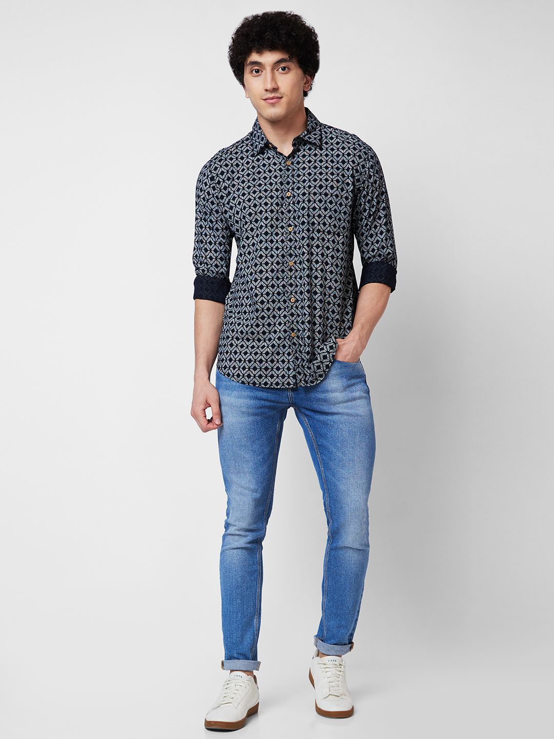 SPYKAR Geometric Printed Cotton Casual Shirt