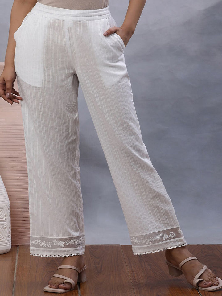 W Women Self Design Straight Fit Trouser