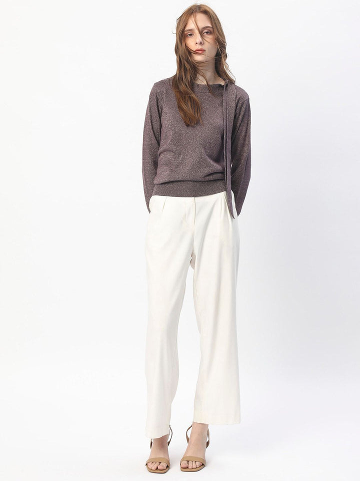 RAREISM Round Neck Acrylic Tie up Shimmer Sweater
