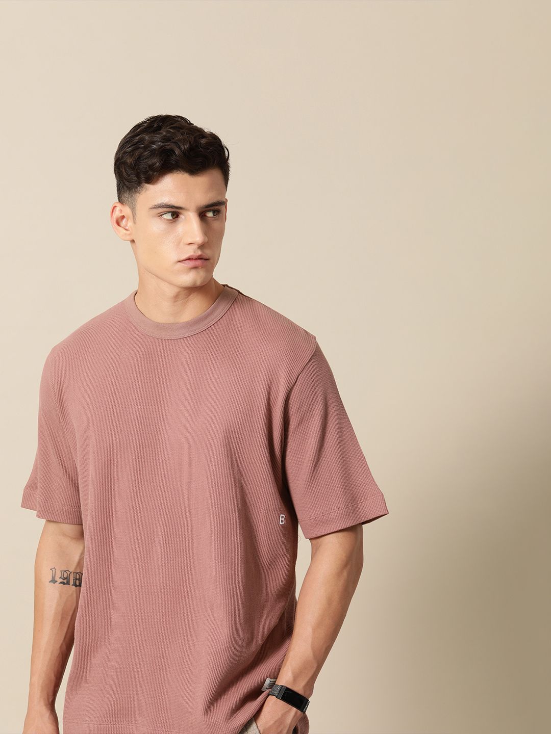 Mr Bowerbird Self Design Liberal Fit Pure Cotton Casual T-shirt