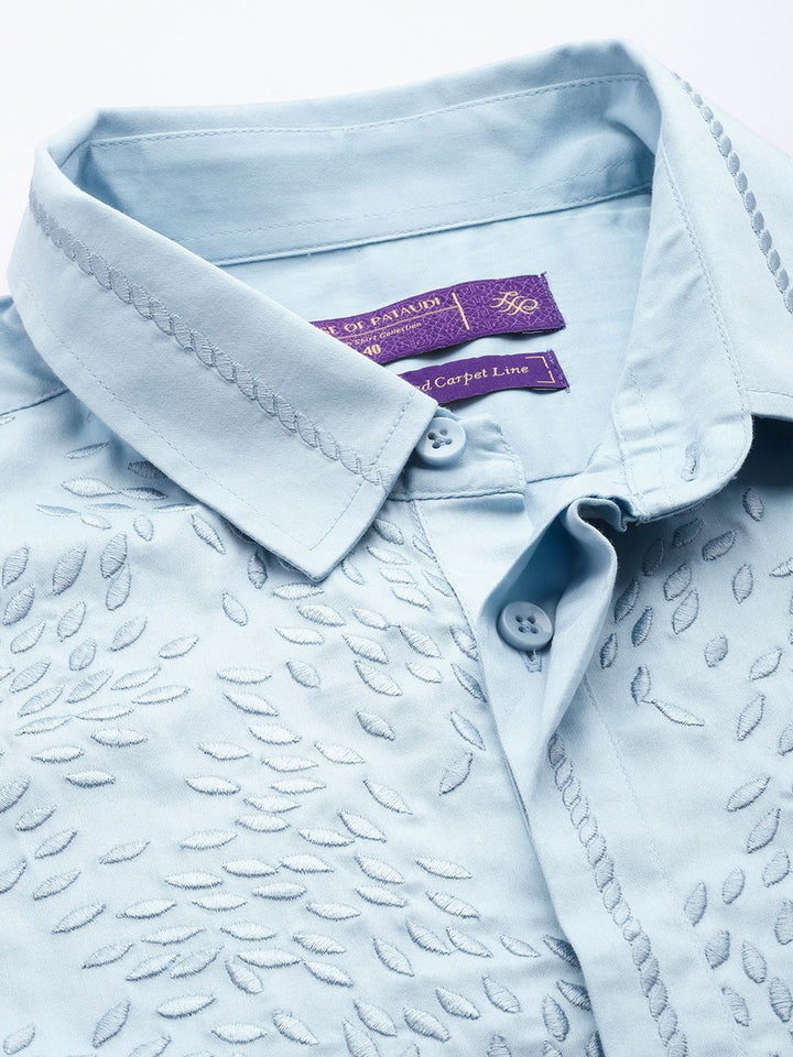 House of Pataudi Self Design Pure Cotton Opaque Party Shirt