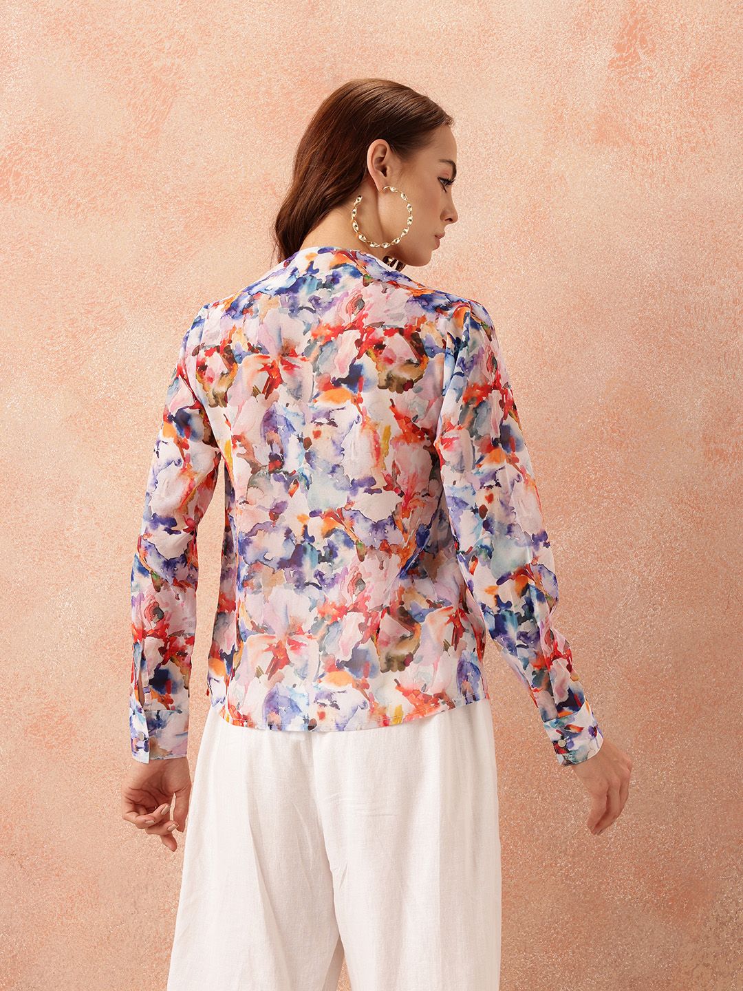 all about you Abstract Print Georgette Semi-Sheer Draped-Style Top