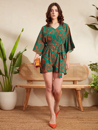 Berrylush Floral Printed Belted Playsuit