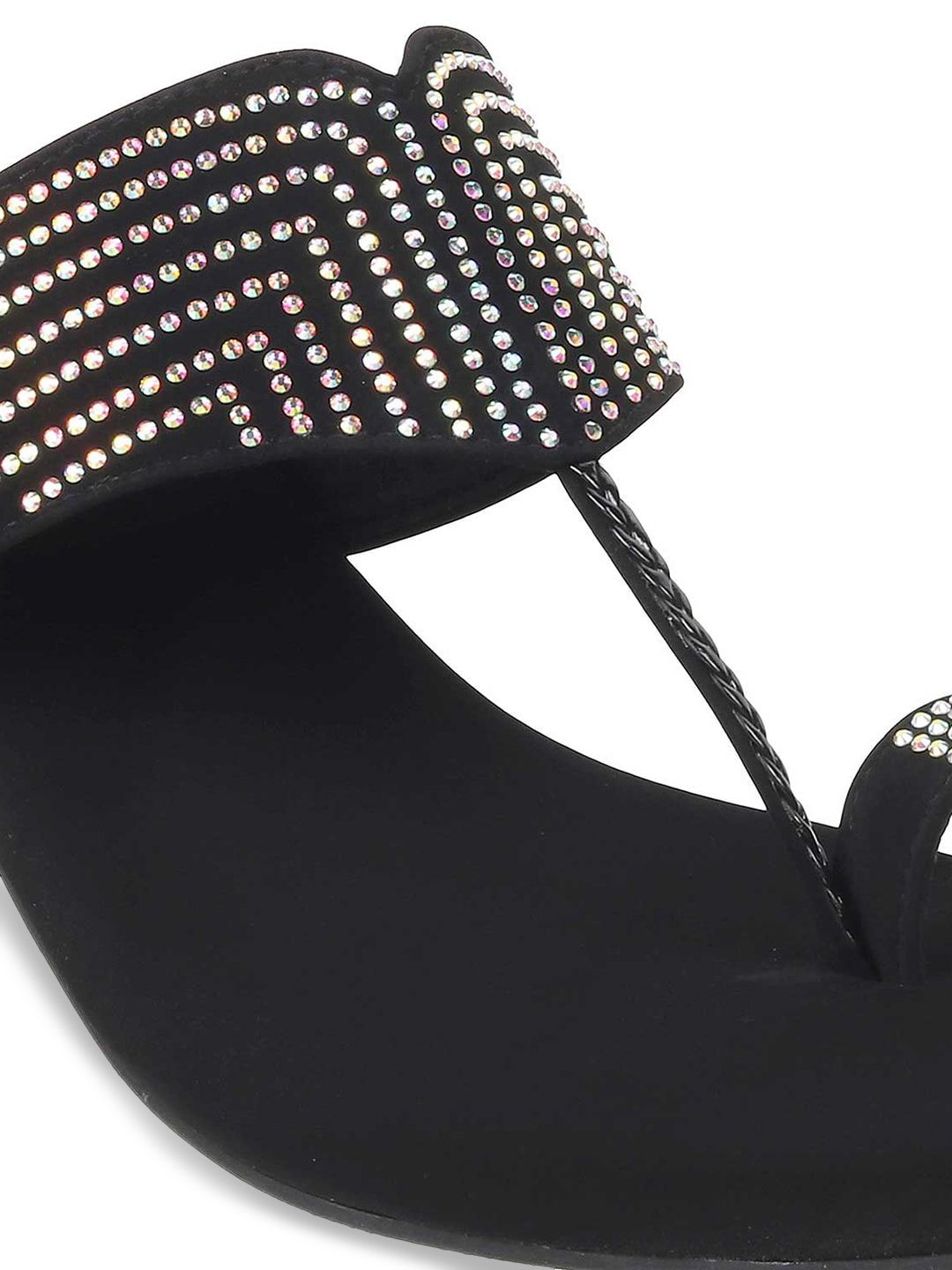 Metro Black & Silver-Toned Embellished Block Heels