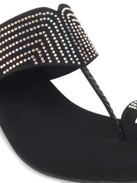 Metro Black & Silver-Toned Embellished Block Heels
