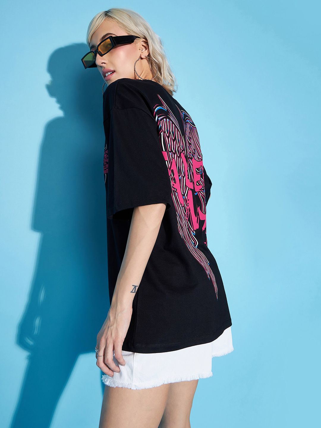SASSAFRAS Black Typography Printed Boxy T-shirt