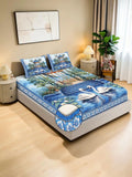 KLOTTHE Blue & White Floral 400 TC King Bedsheet with 2 Pillow Covers