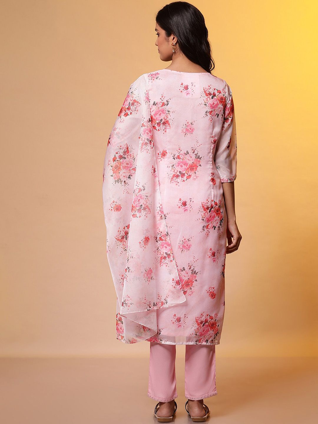 AURELIA Floral Printed Regular Thread Work Straight Kurta with Trousers & Dupatta