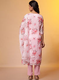 AURELIA Floral Printed Regular Thread Work Straight Kurta with Trousers & Dupatta