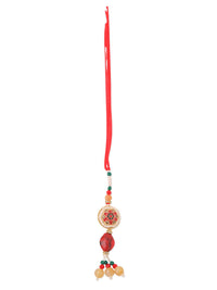 NVR Set of 2 Red Artificial Stones and Beads Bhaiya Bhabhi Rakhi with Roli Chawal
