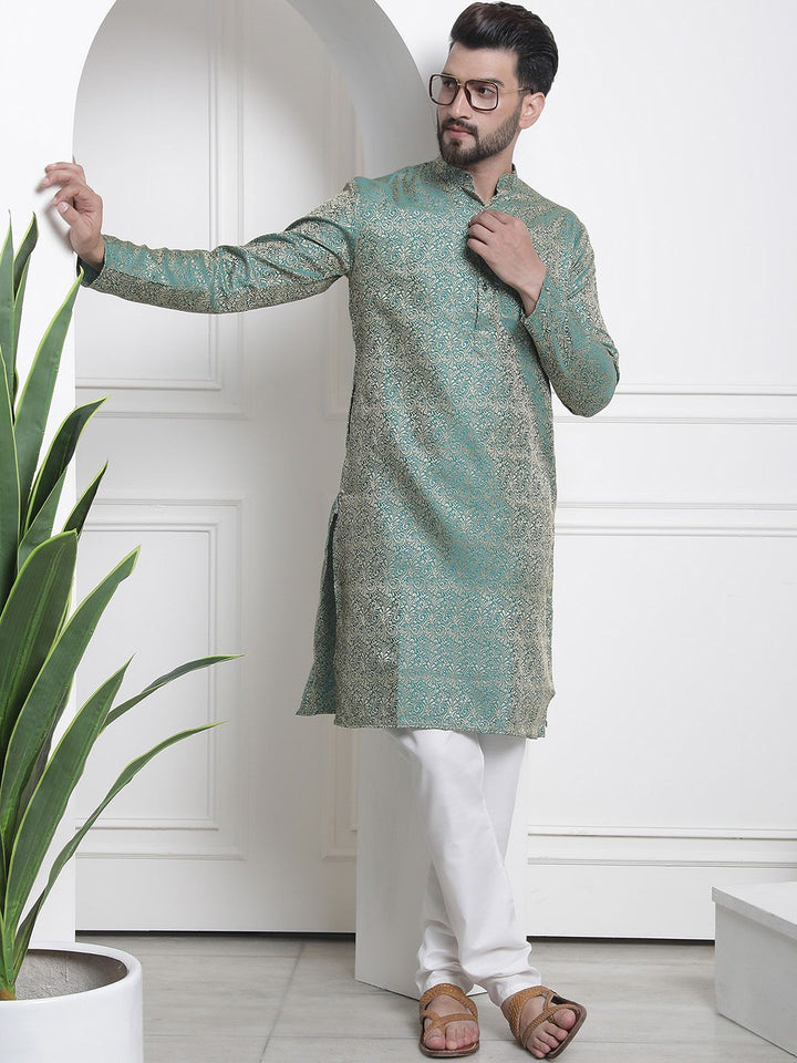 SOJANYA Men Ethnic Motifs Jacquard Silk Cotton Kurta