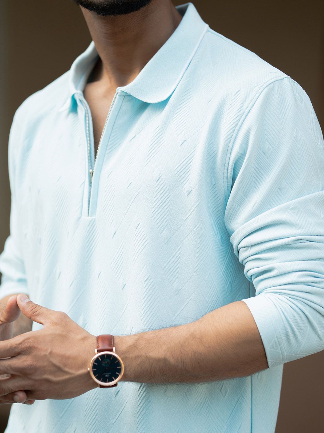 Powerlook Men Self Design Polo Collar T-shirt