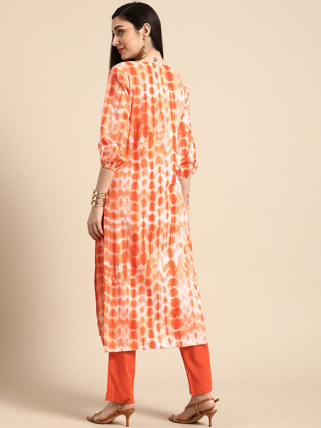 Anouk Women Orange Dyed Pure Cotton Kurta with Trousers