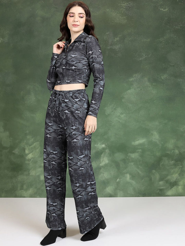 Tokyo Talkies Printed Crop Top with Wide-Leg Trouser