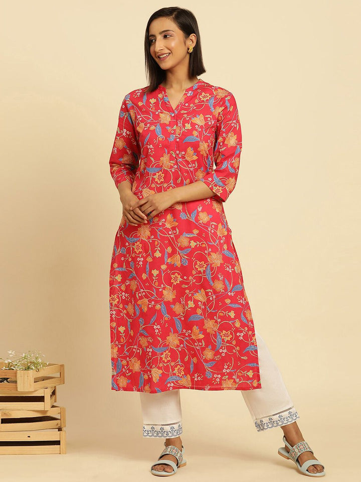 W Floral Printed Cotton Kurta