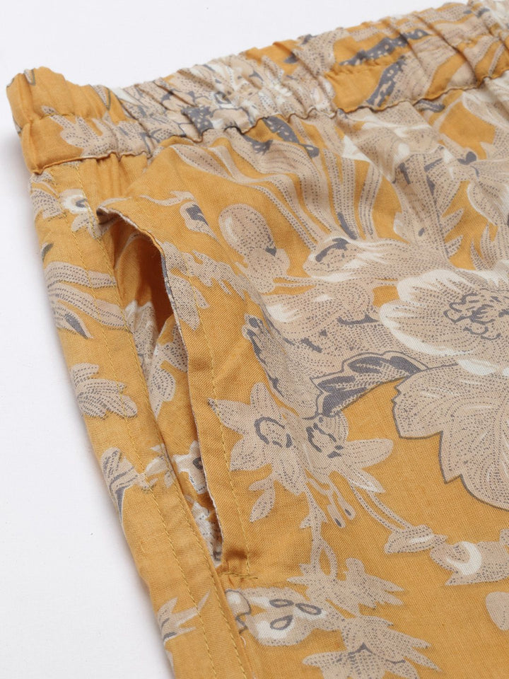 SANSKRUTIHOMES Women Mustard Yellow & Beige Printed Night suit