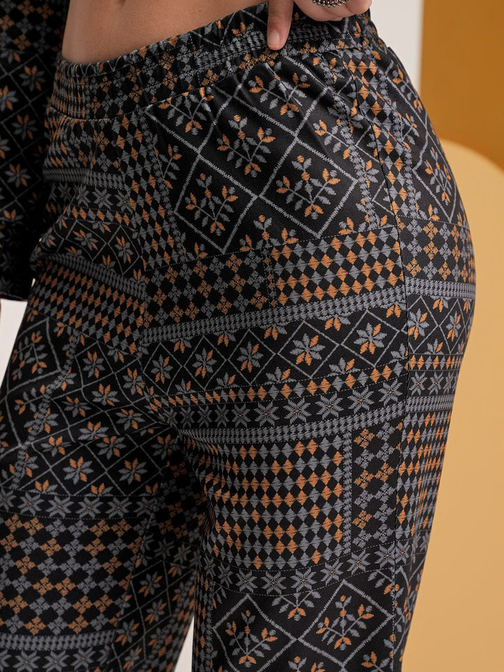 Vishudh Geometric Printed Shirt Collar Tunic With Trousers