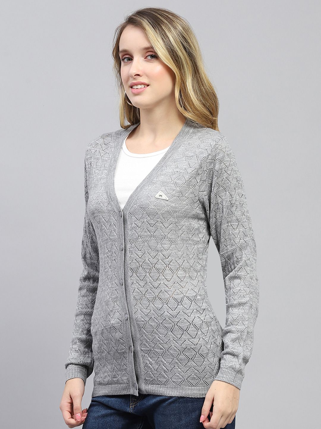 Monte Carlo V-Neck Self Design Cardigan Sweater