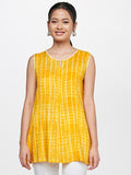Global Desi Women Mustard Yellow Geometric Printed Keyhole Neck Top