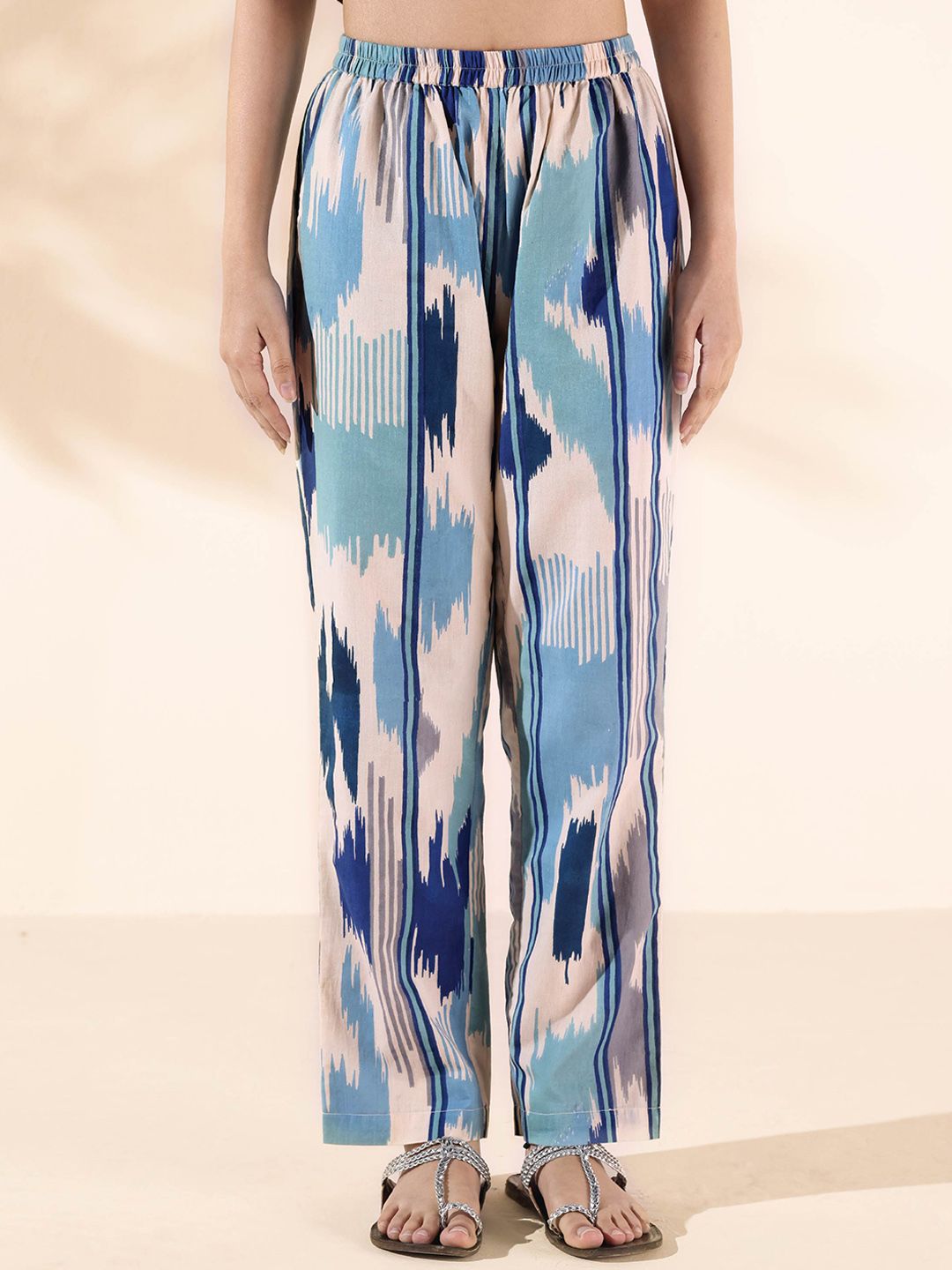 trueBrowns Malang Ikat Printed Pure Cotton V-Neck Top With Trousers