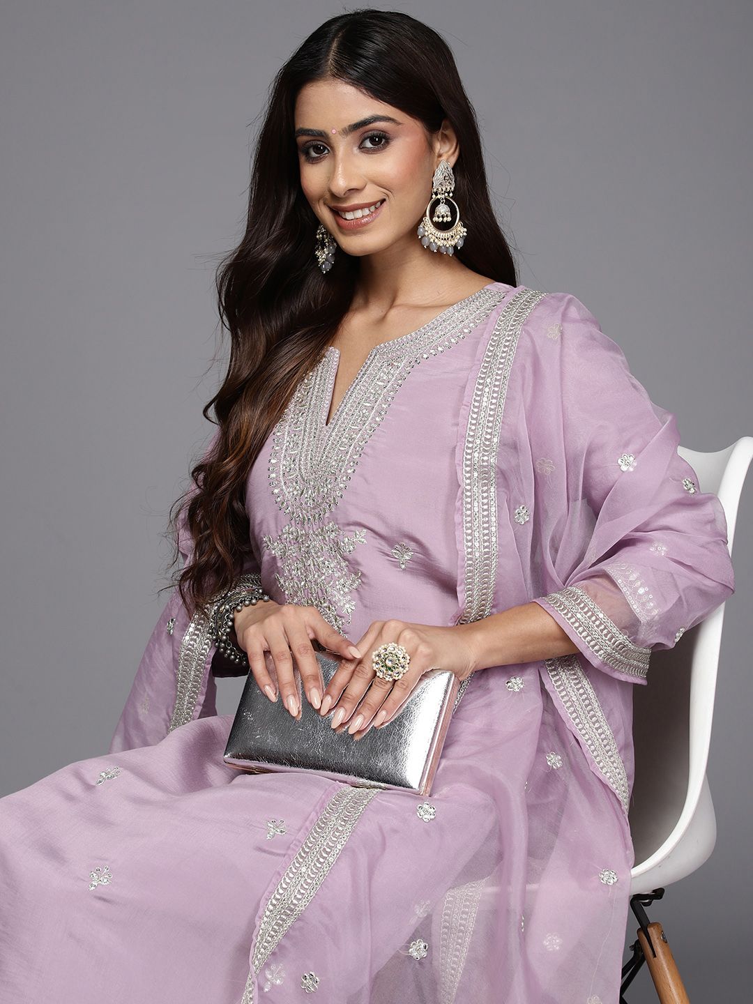 Indo Era Ethnic Motifs Embroidered Regular Sequinned Kurta with Trousers & Dupatta