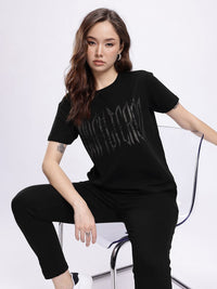 DressBerry Typography Printed T-Shirt with Trousers Co-Ords