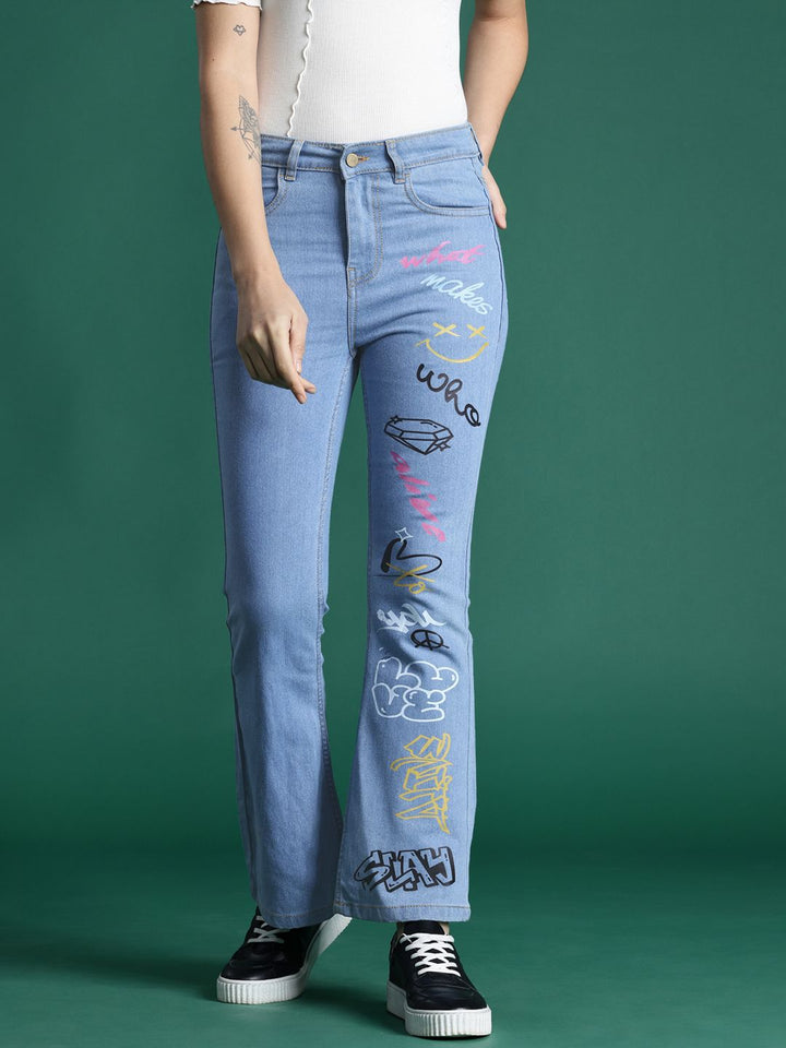 DressBerry Women Graphic Printed Bootcut Fit Stretchable Jeans