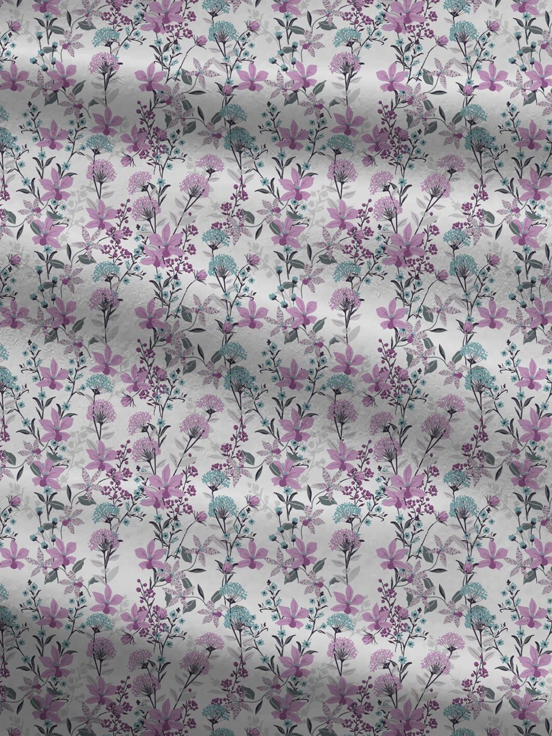 MYTRIDENT Violet  White Floral Cotton 144 TC Queen Bedsheet With 2 Pillow Covers