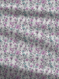 MYTRIDENT Violet  White Floral Cotton 144 TC Queen Bedsheet With 2 Pillow Covers