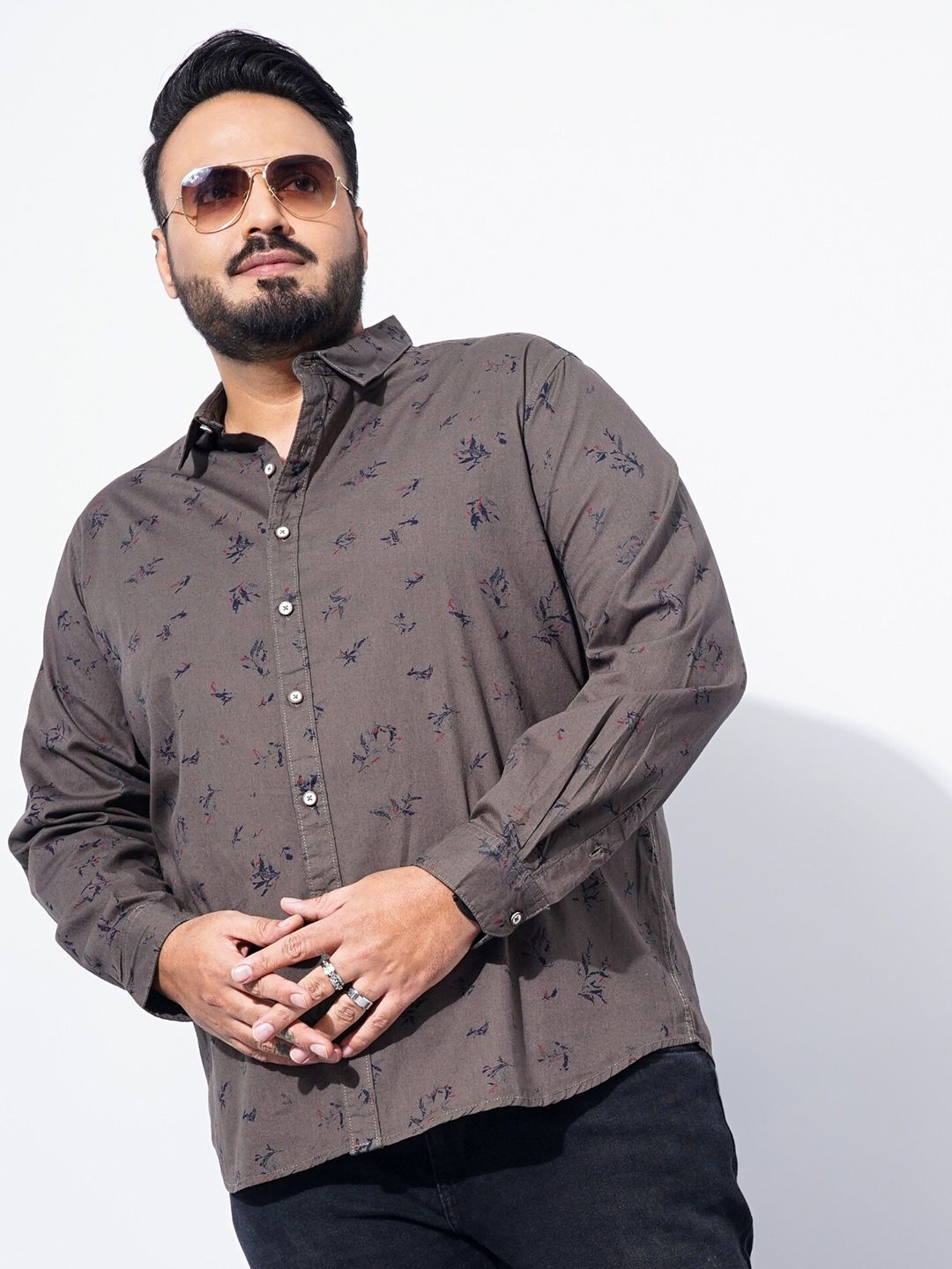 The Indian Garage Co Plus Size Floral Printed Cotton Casual Shirt