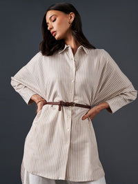 AND Striped Pure Cotton Longline Shirt Style Top